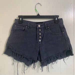 Mustard Seed Shorts Gray Charcoal Distressed Button Fly Denim Shorts Size Small.